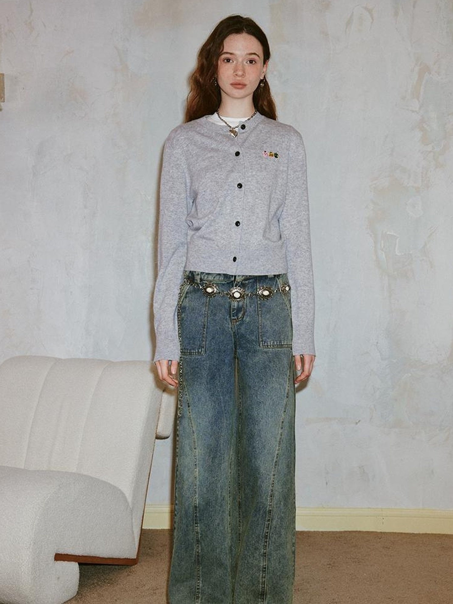 DIDDI MODA Vintage Double Waist Relaxed Straight Jeans