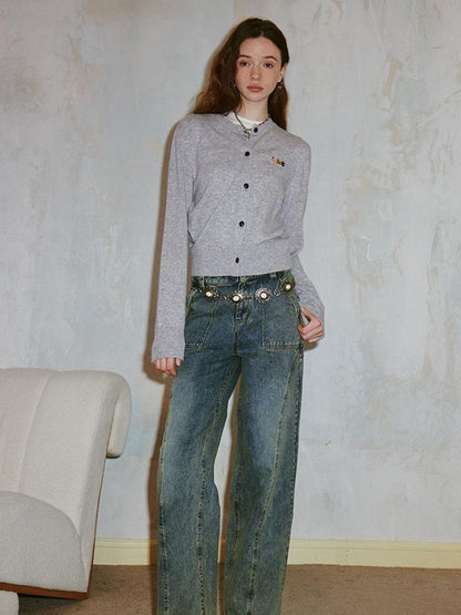 DIDDI MODA Vintage Double Waist Relaxed Straight Jeans