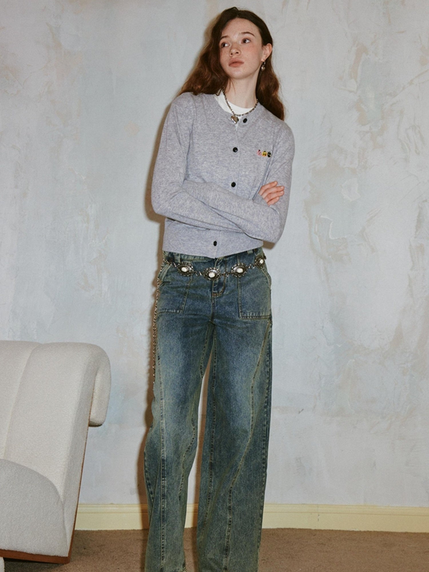 DIDDI MODA Vintage Double Waist Relaxed Straight Jeans