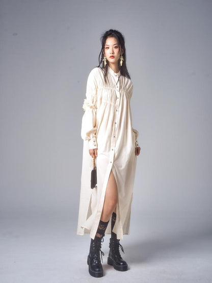 Sweet Mi Vintage Eco Dyed Oversized Cotton Pleat Shirt Dress Vest Set