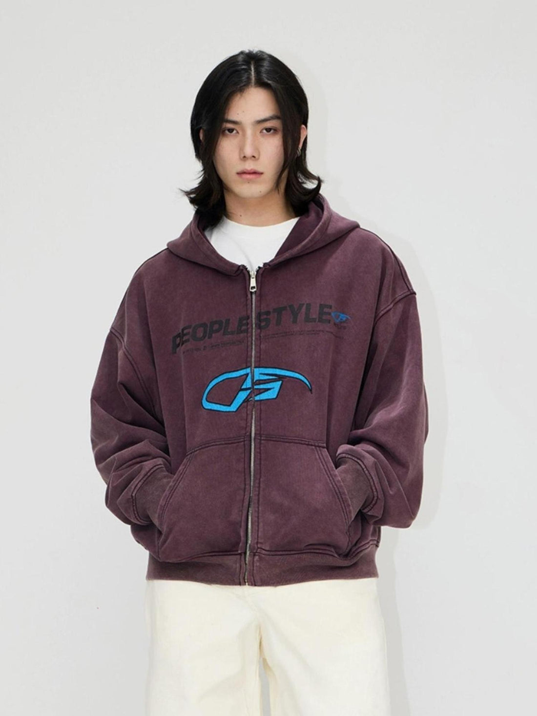 Peoplesense Vintage Embroidered 480g Washed Zip Hoodie Unisex