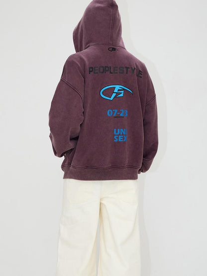 Peoplesense Vintage Embroidered 480g Washed Zip Hoodie Unisex