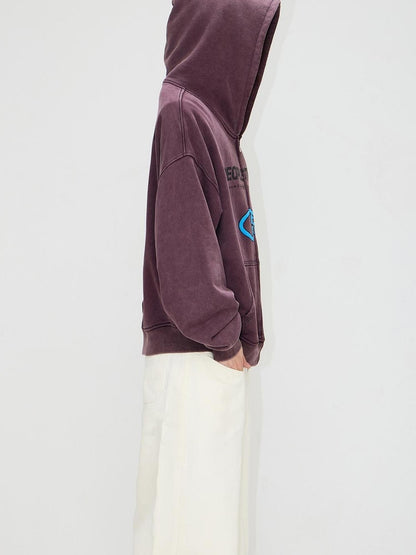 Peoplesense Vintage Embroidered 480g Washed Zip Hoodie Unisex