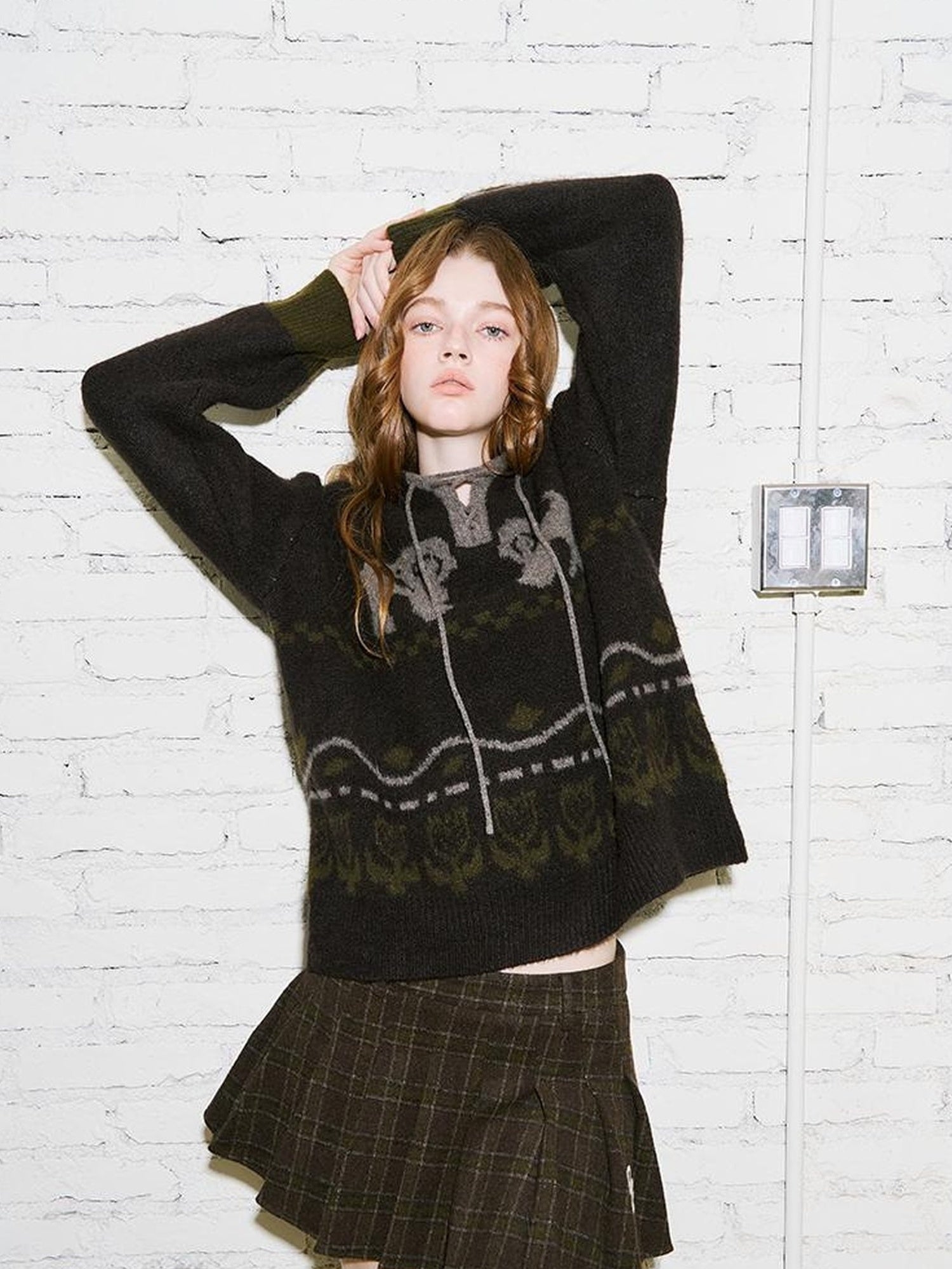 DIDDI MODA Vintage Fair Isle Hooded Knit Sweater
