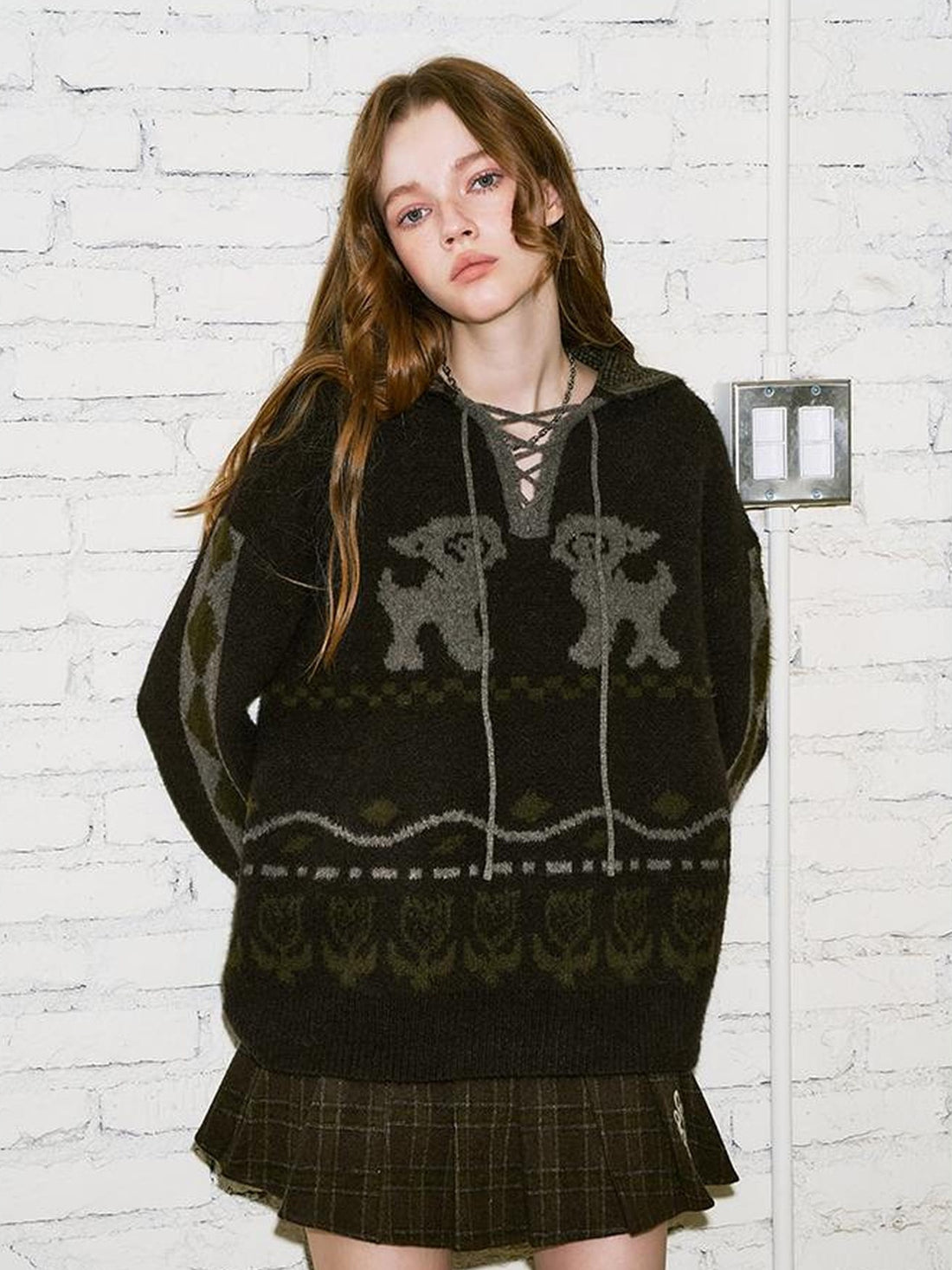 DIDDI MODA Vintage Fair Isle Hooded Knit Sweater
