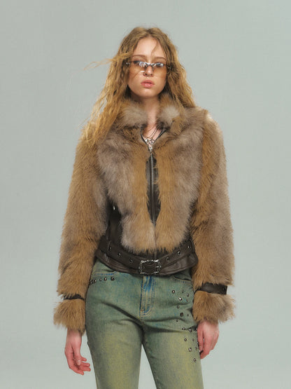 Vintage Faux Fur Trimmed Waistcoat Jacket For Women