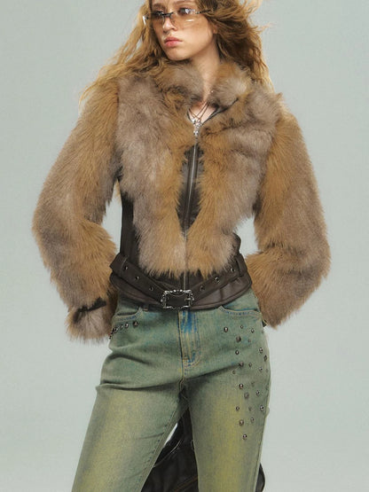 Vintage Faux Fur Trimmed Waistcoat Jacket For Women