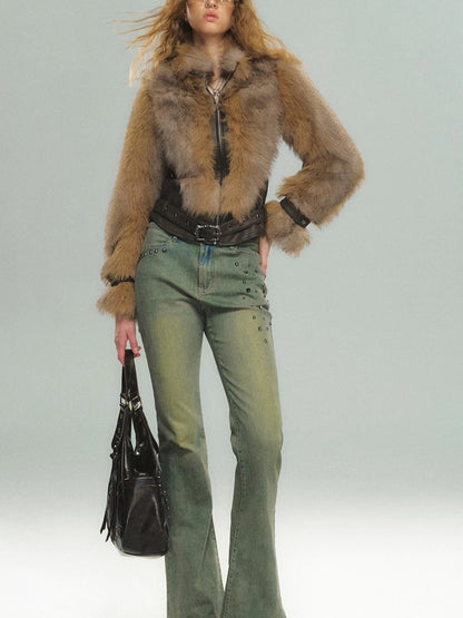 Vintage Faux Fur Trimmed Waistcoat Jacket For Women