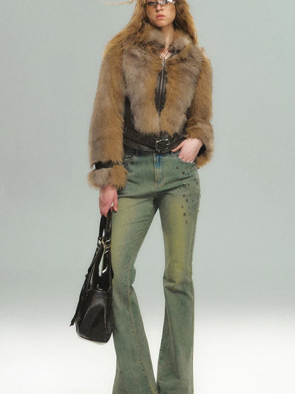 Vintage Faux Fur Trimmed Waistcoat Jacket For Women