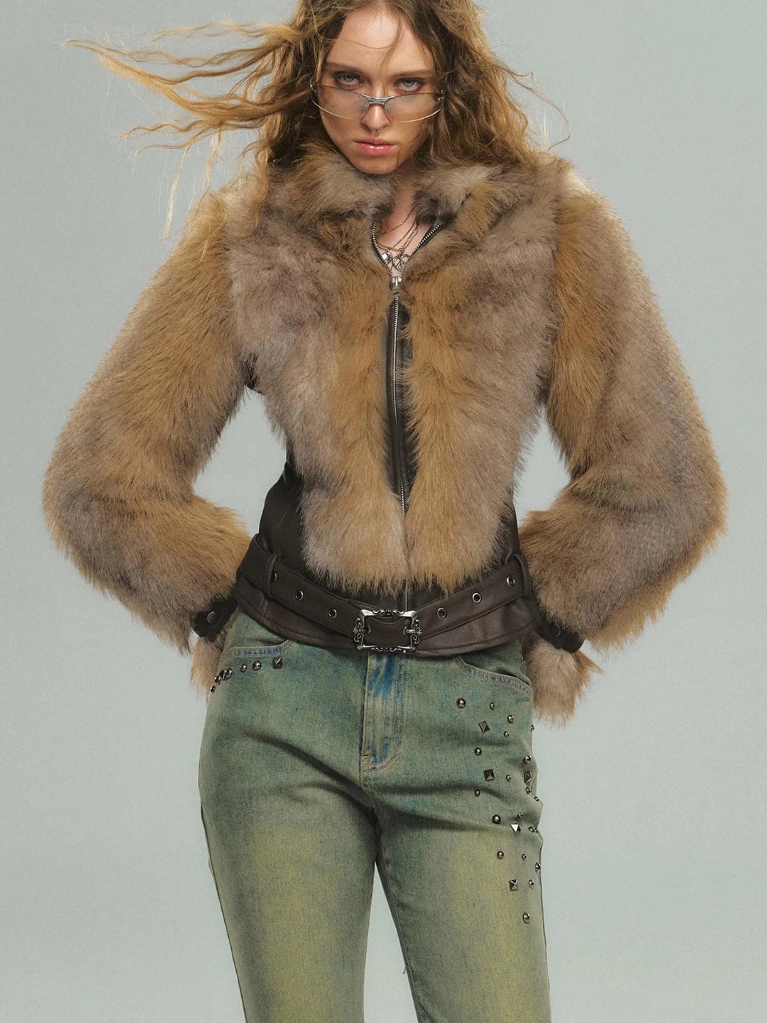 Vintage Faux Fur Trimmed Waistcoat Jacket For Women
