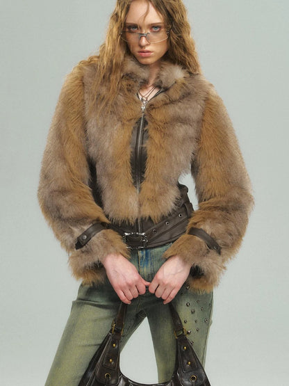 Vintage Faux Fur Trimmed Waistcoat Jacket For Women