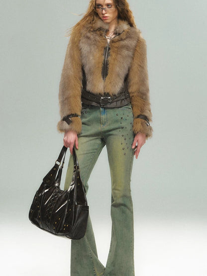 Vintage Faux Fur Trimmed Waistcoat Jacket For Women