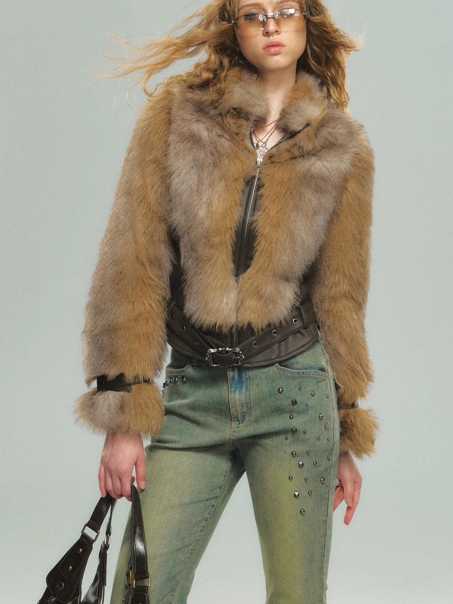 Vintage Faux Fur Trimmed Waistcoat Jacket For Women