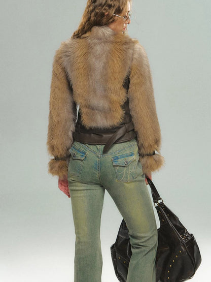 Vintage Faux Fur Trimmed Waistcoat Jacket For Women