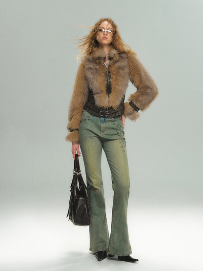 Vintage Faux Fur Trimmed Waistcoat Jacket For Women