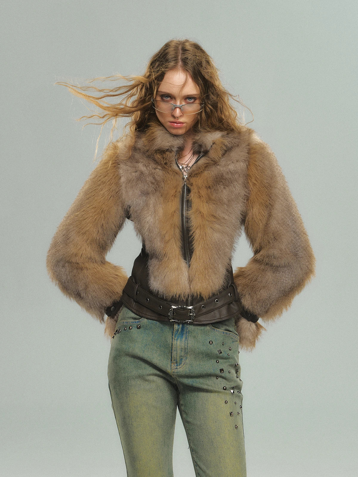 Vintage Faux Fur Trimmed Waistcoat Jacket For Women