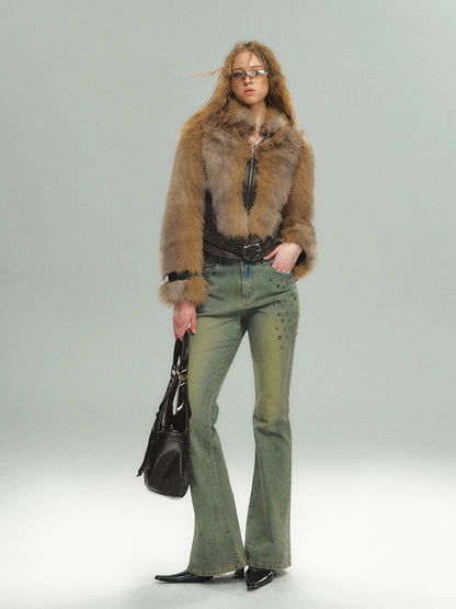 Vintage Faux Fur Trimmed Waistcoat Jacket For Women