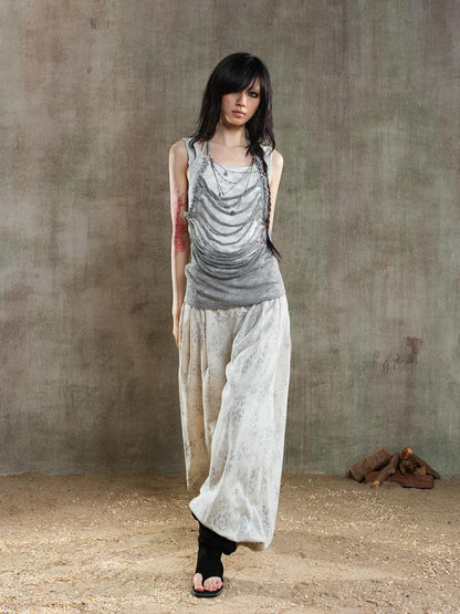 ARIADNAw Vintage Fishbone Embellished Low Rise Wide Leg Lantern Pants