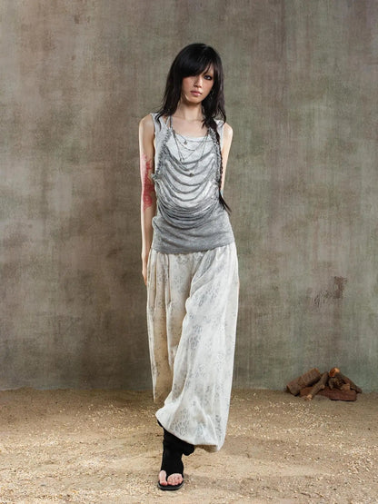 Vintage Fishbone Embellished Low Rise Wide Leg Lantern Pants