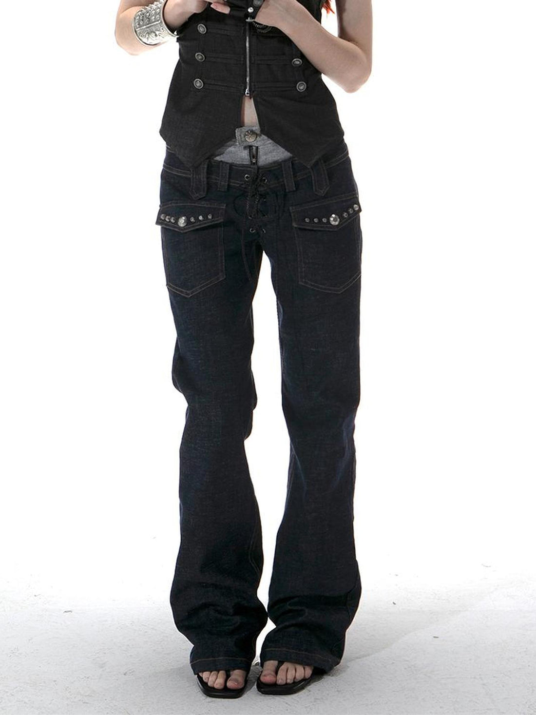 DoublePunch Vintage Flare Denim Jeans With Double Waistband Slim Fit