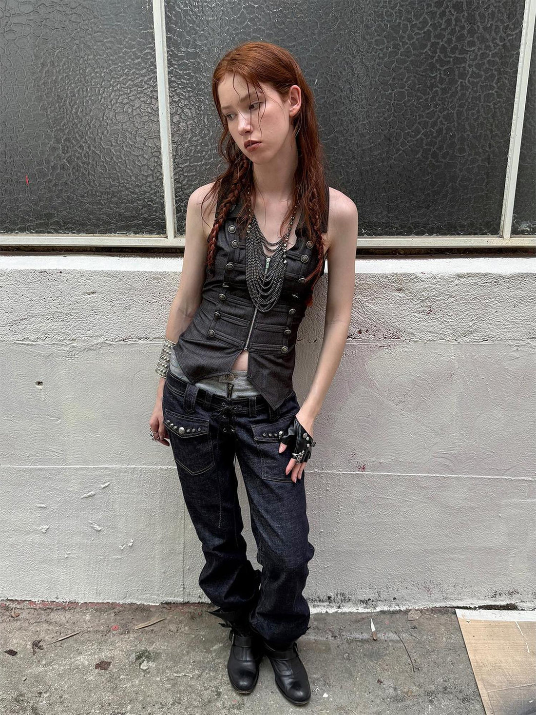 DoublePunch Vintage Flare Denim Jeans With Double Waistband Slim Fit