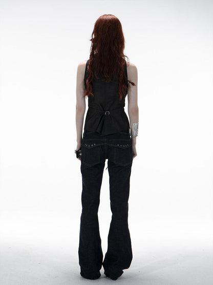DoublePunch Vintage Flare Denim Jeans With Double Waistband Slim Fit