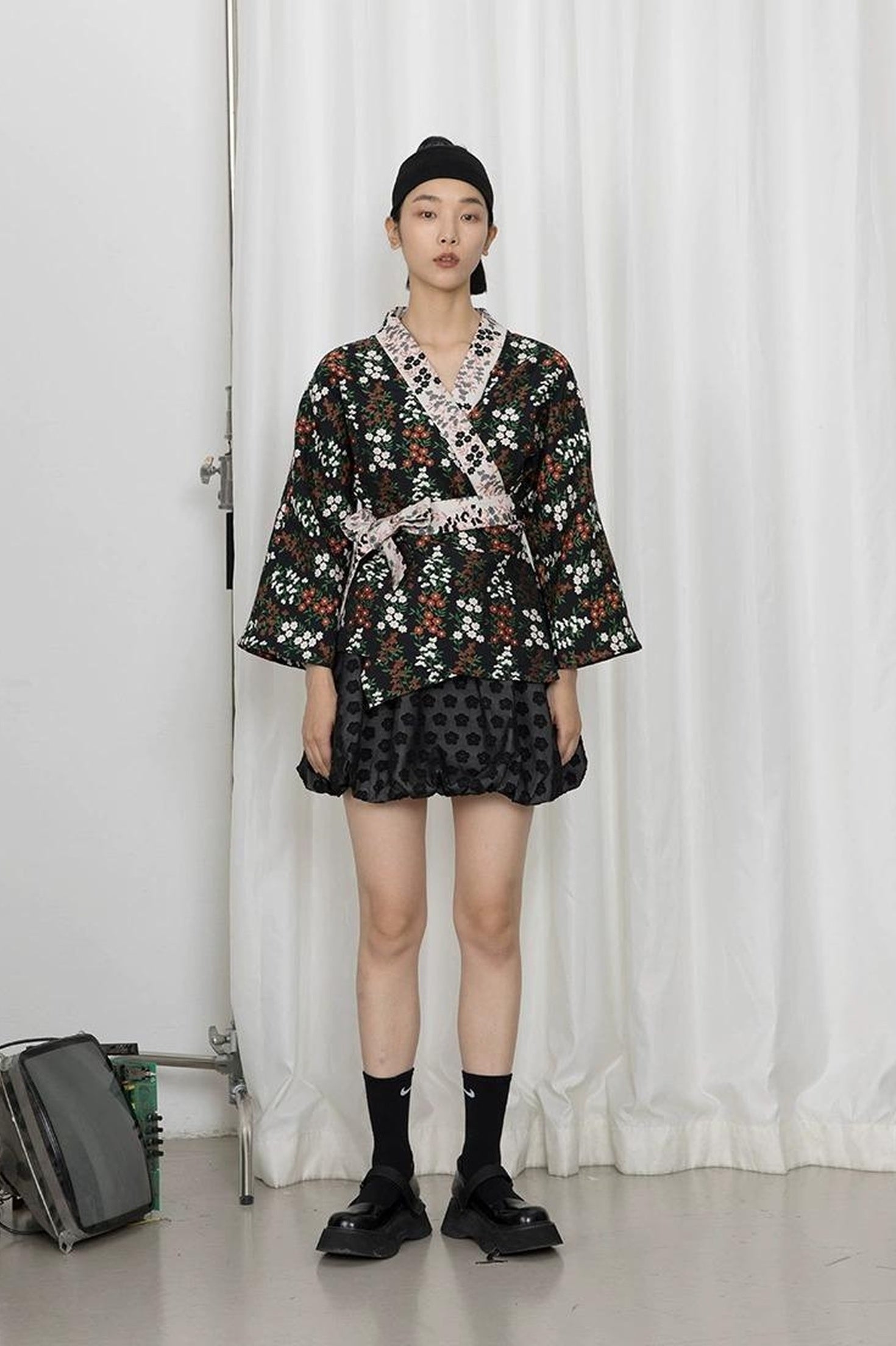 DIDDI MODA Vintage Floral Hanfu Jacket With Bubble Sleeve Overlay