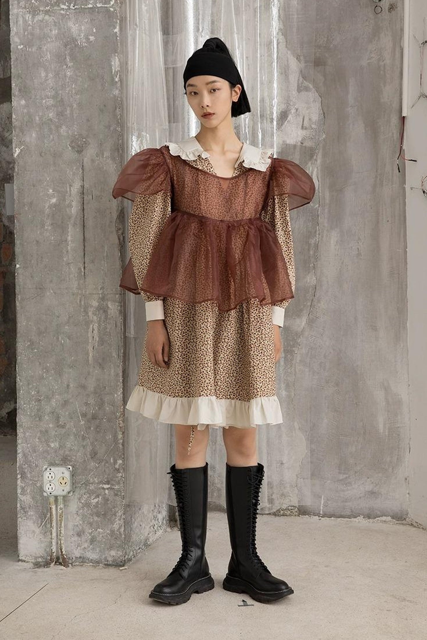DIDDI MODA Vintage Floral Hanfu Jacket With Bubble Sleeve Overlay