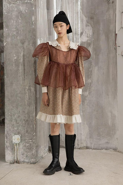 DIDDI MODA Vintage Floral Hanfu Jacket With Bubble Sleeve Overlay