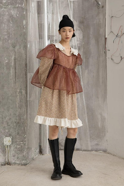 DIDDI MODA Vintage Floral Hanfu Jacket With Bubble Sleeve Overlay
