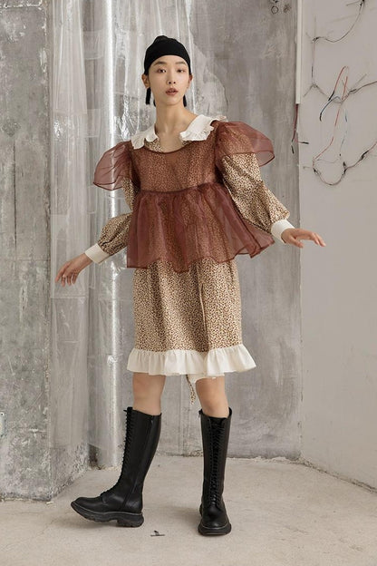 DIDDI MODA Vintage Floral Hanfu Jacket With Bubble Sleeve Overlay