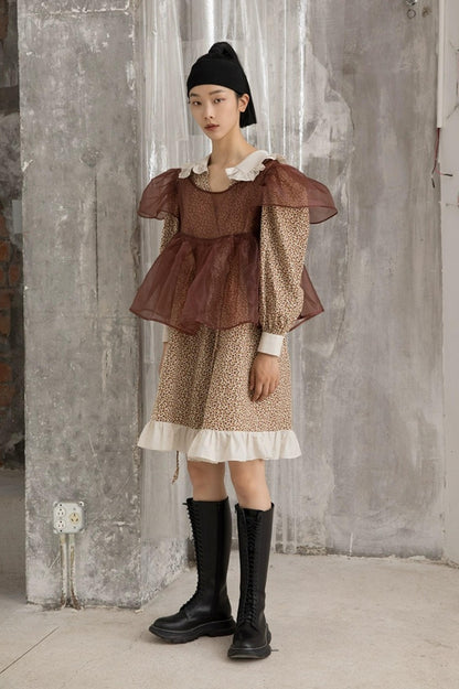 DIDDI MODA Vintage Floral Hanfu Jacket With Bubble Sleeve Overlay