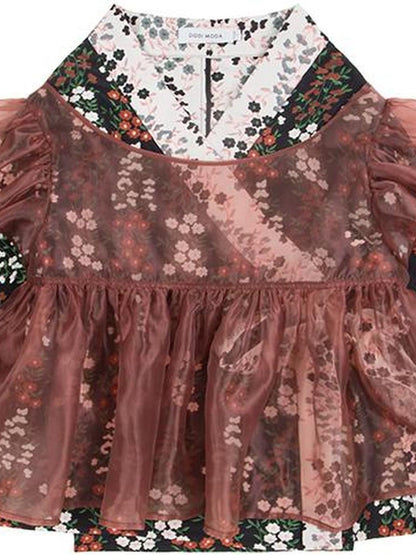 DIDDI MODA Vintage Floral Hanfu Jacket With Bubble Sleeve Overlay