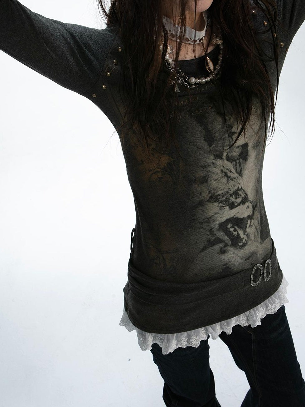 Vintage Floral Lace Long Sleeve Blouse Top