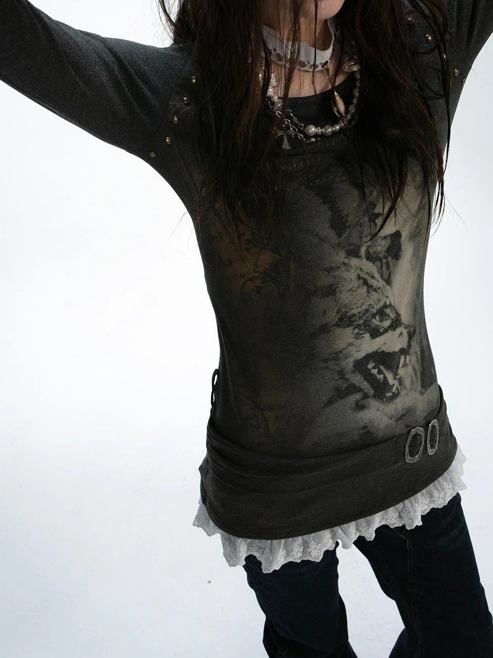 Vintage Floral Lace Long Sleeve Blouse Top