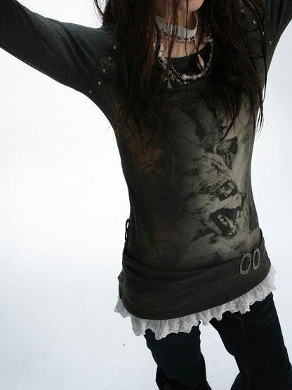 Vintage Floral Lace Long Sleeve Blouse Top