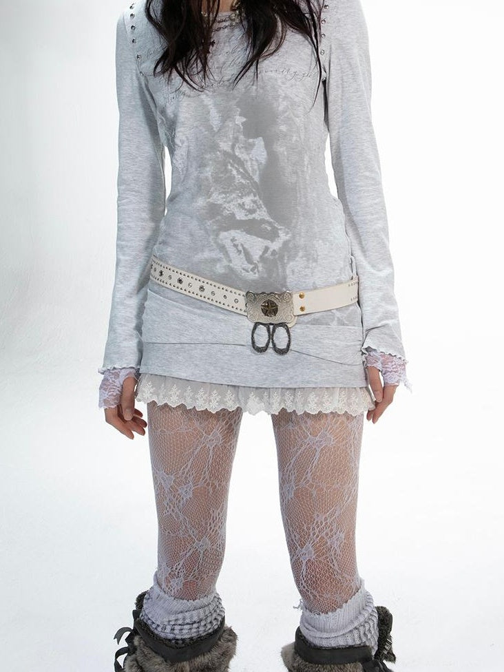 Vintage Floral Lace Long Sleeve Blouse Top