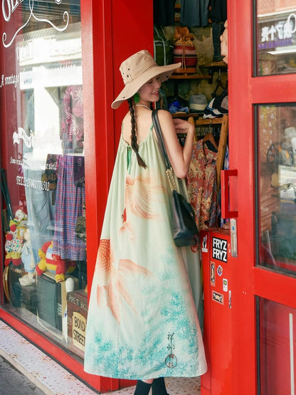 Vintage Floral Print Boho Chiffon Maxi Dress