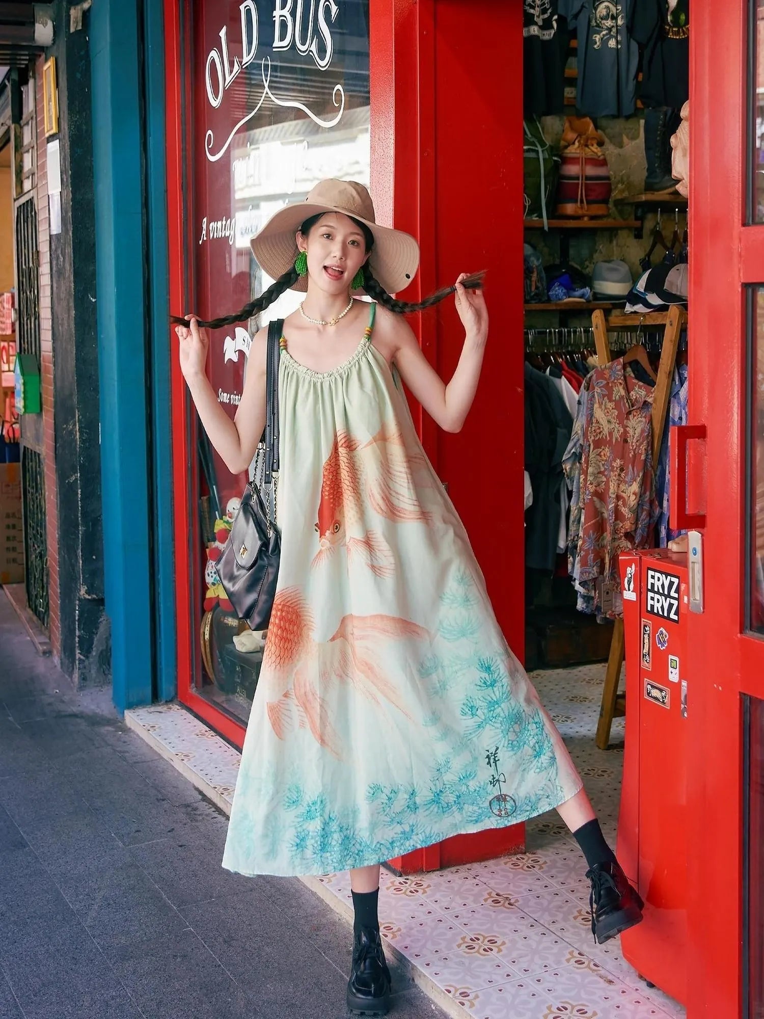 Vintage Floral Print Boho Chiffon Maxi Dress