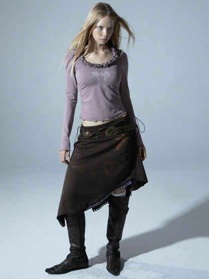 Vintage Floral Print Long Sleeve Blouse T-Shirt