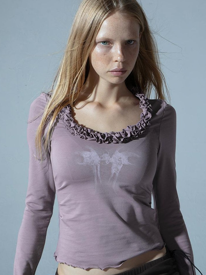 Vintage Floral Print Long Sleeve Blouse T-shirt