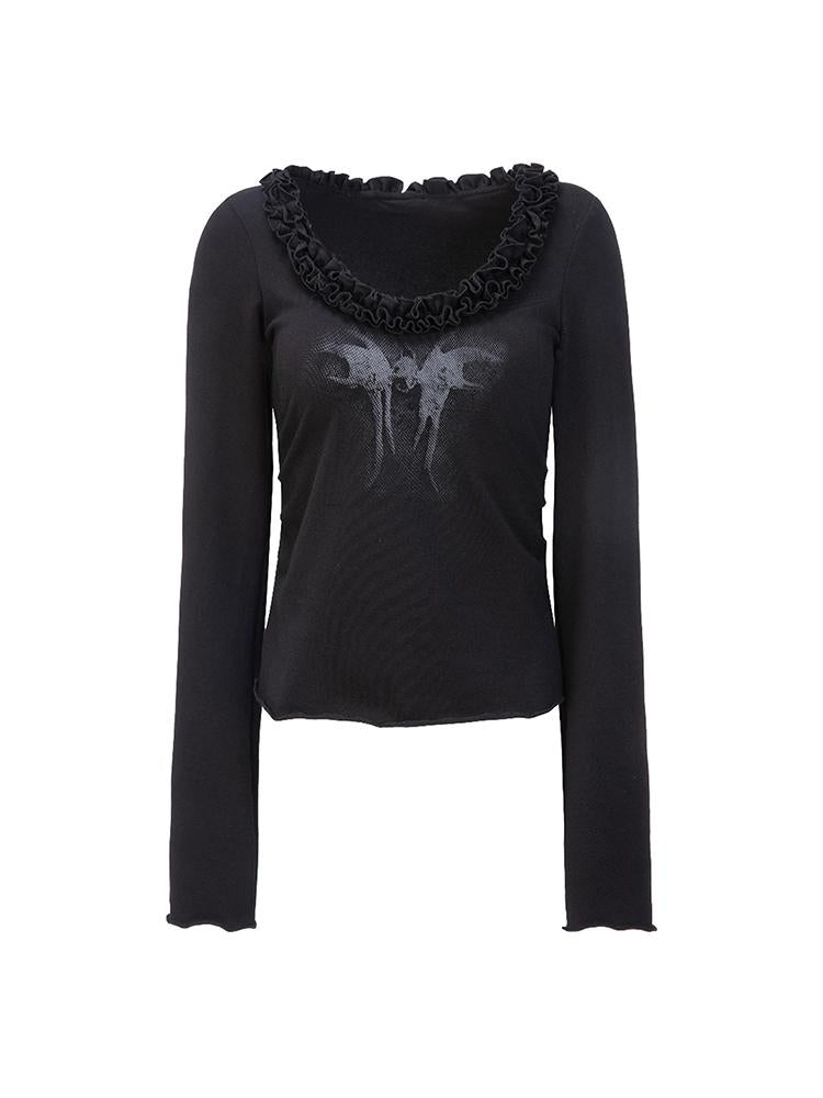 Vintage Floral Print Long Sleeve Blouse T-shirt
