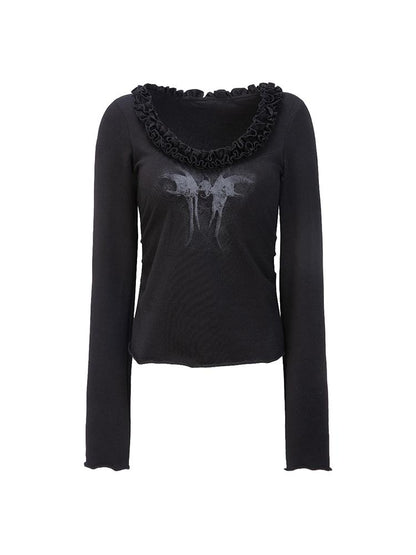 Vintage Floral Print Long Sleeve Blouse T-shirt
