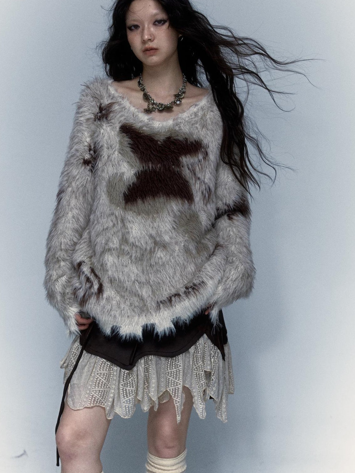 Vintage Fluffy Knit Sweater Loose Pullover for Women Winter