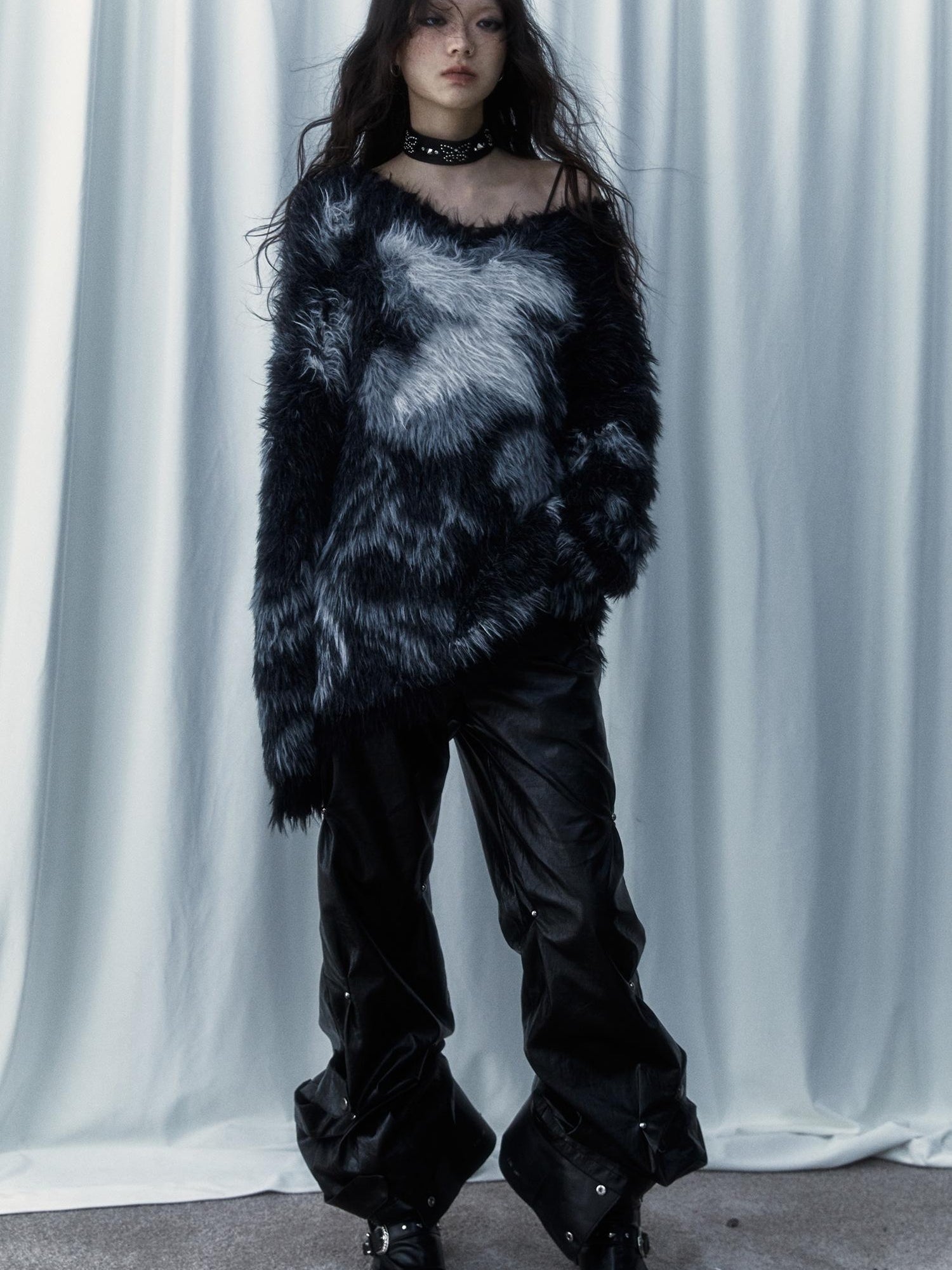 Vintage Fluffy Knit Sweater Loose Pullover for Women Winter