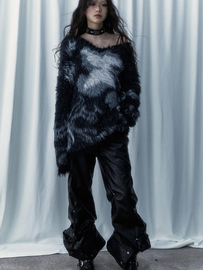 Vintage Fluffy Knit Sweater Loose Pullover for Women Winter