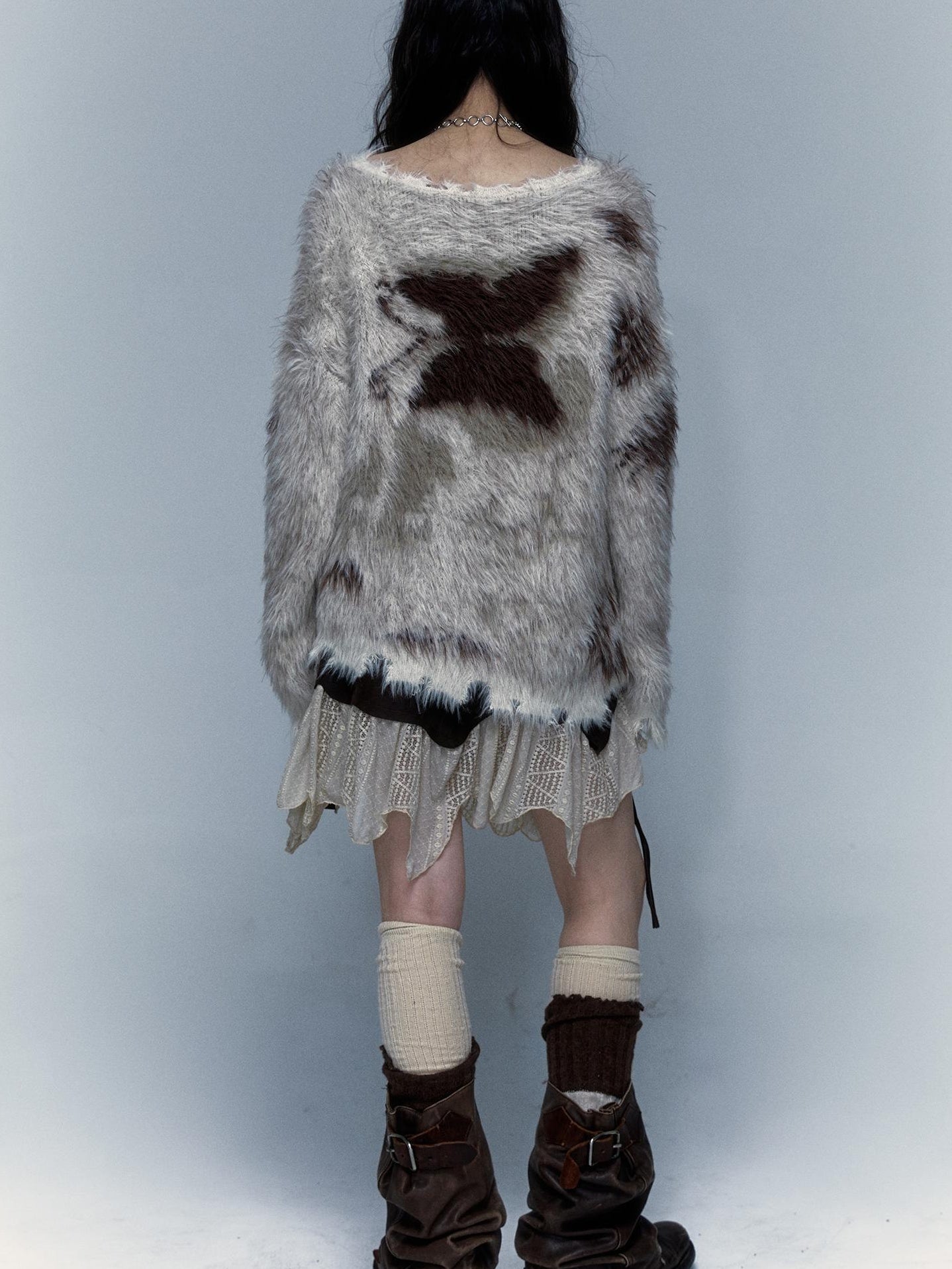 Vintage Fluffy Knit Sweater Loose Pullover for Women Winter
