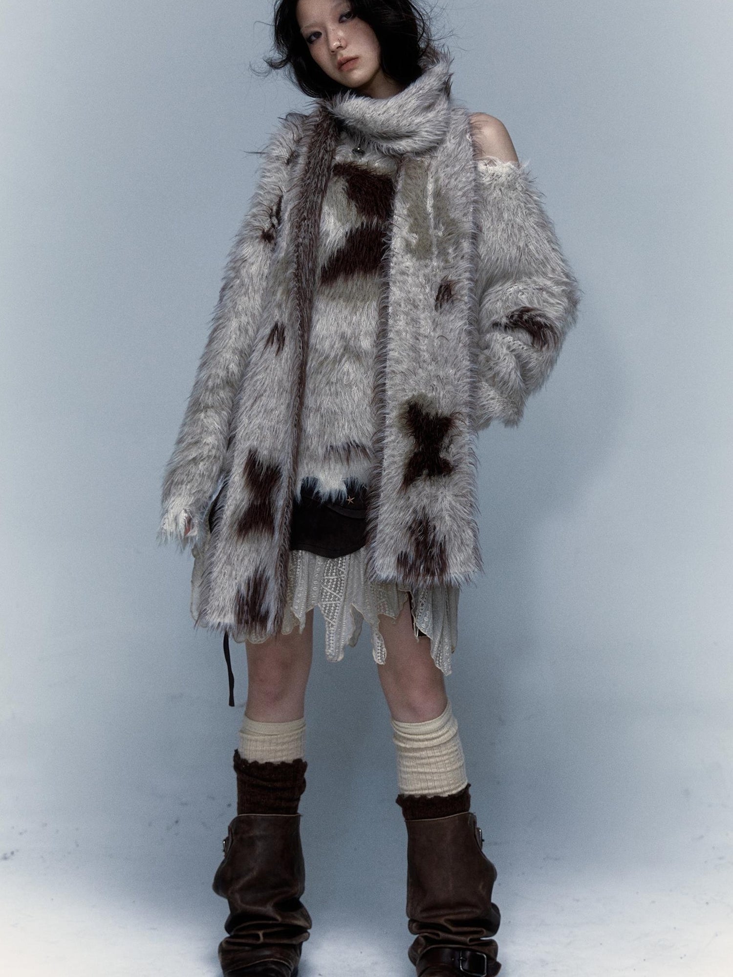 Vintage Fluffy Knit Sweater Loose Pullover for Women Winter