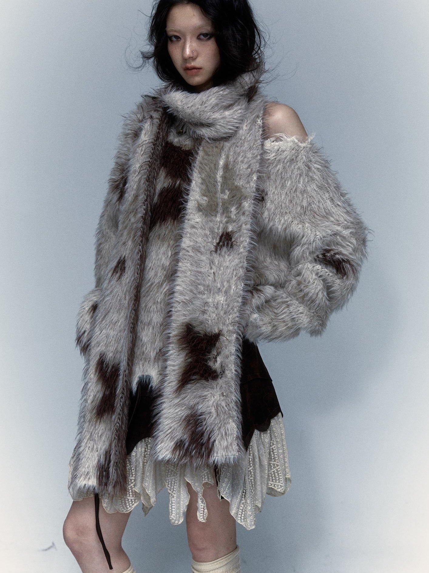 Vintage Fluffy Knit Sweater Loose Pullover for Women Winter