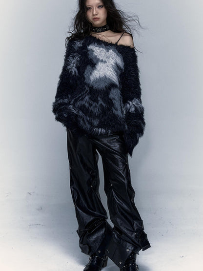 Vintage Fluffy Knit Sweater Loose Pullover for Women Winter